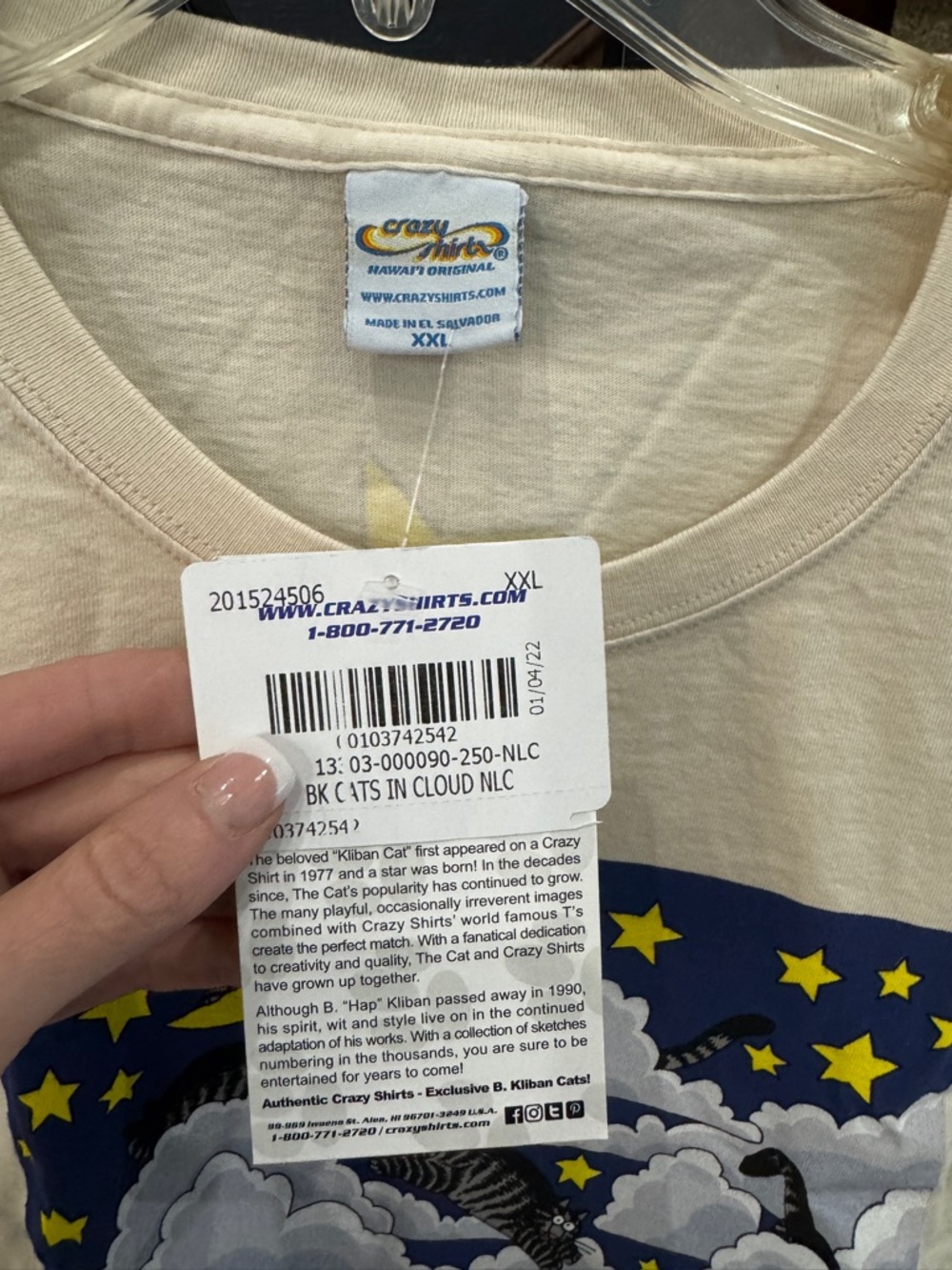 XXL New NWT B. Kliban Crazy Shirts Hawaii Long Sleeve Tee with Starry Cloud Sky - Picture 7 of 11